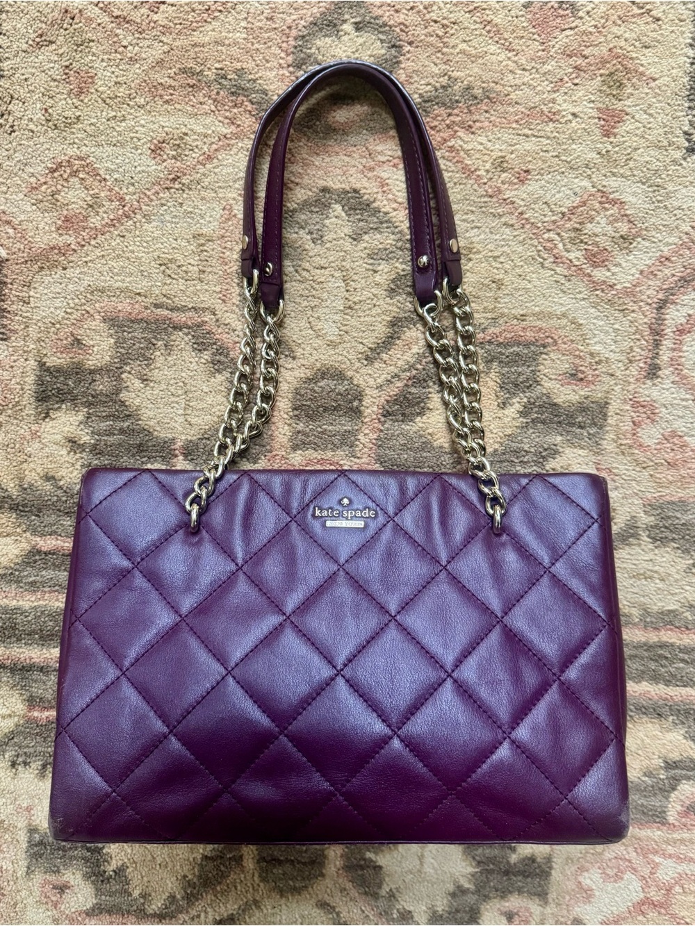 kate spade Quilted burgundy Leather Chain-Handle Shoulder Bag